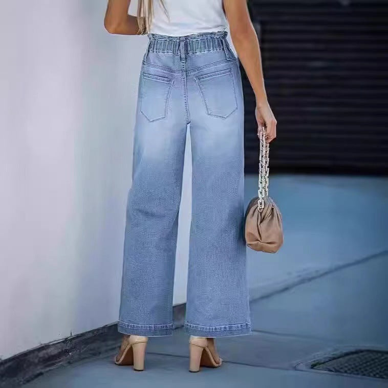 Damen Weite Jeanshose mit lässigem Kordelzug WW