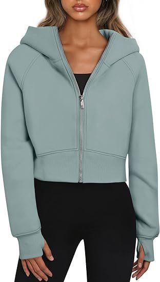 Damen cropped Kapuzenpullover mit Reißverschluss und elastischem Bund WW