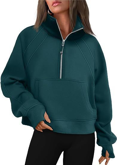 Damen sportlicher Hoodie mit kurzem Reißverschluss und praktischer Kängurutasche WW