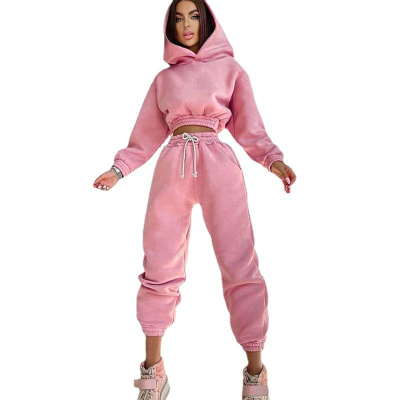 Damen modisches Set aus lässigem Hoodie mit elastischem Bund und Freizeit-Hose WW