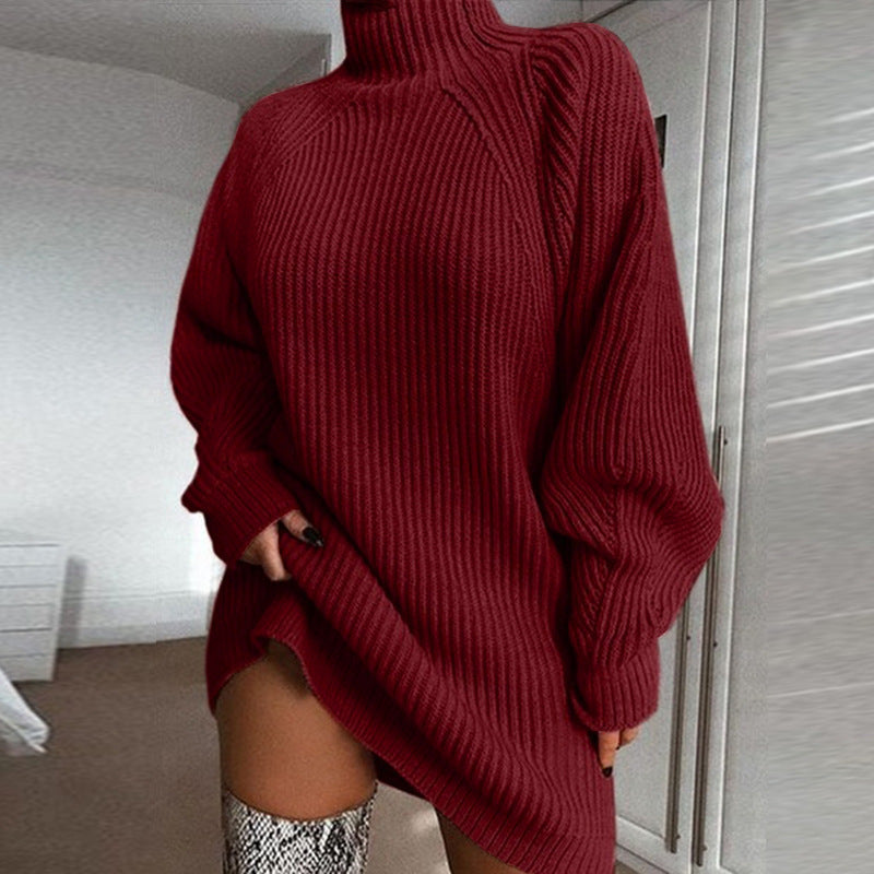 Damen Großer Strickpullover mit hohem Kragen und weiten Ärmel WW