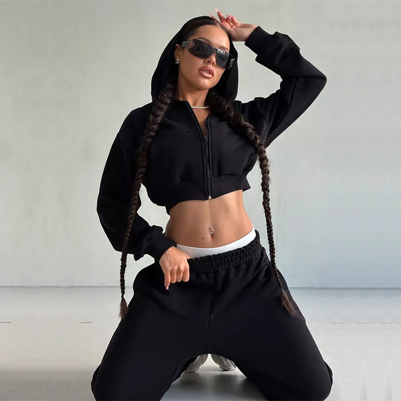 Damen cropped Sportjacke und lockere Jogginghose Set WW