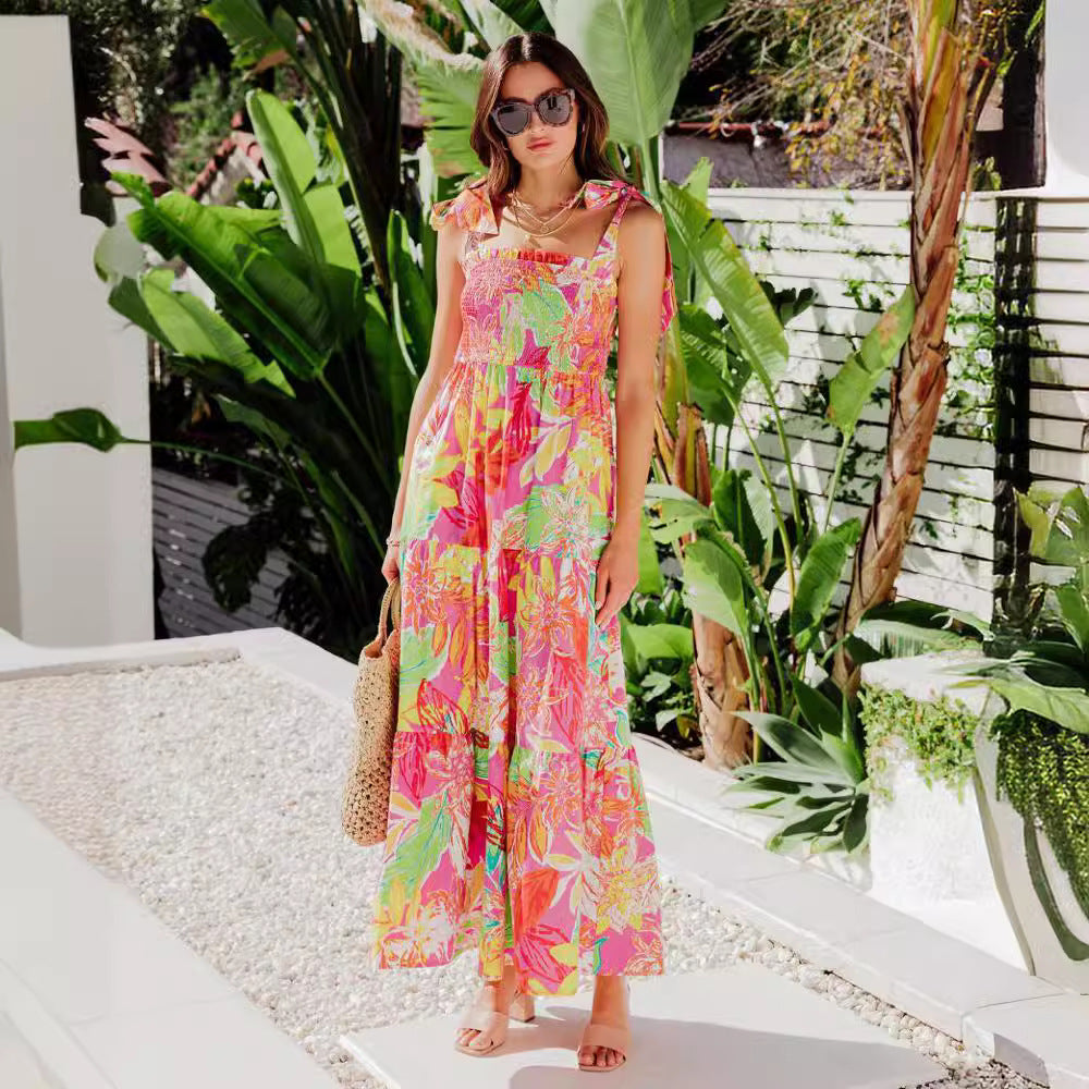 Damen Maxi-Kleid mit floralen Mustern und Trägerdetails WW