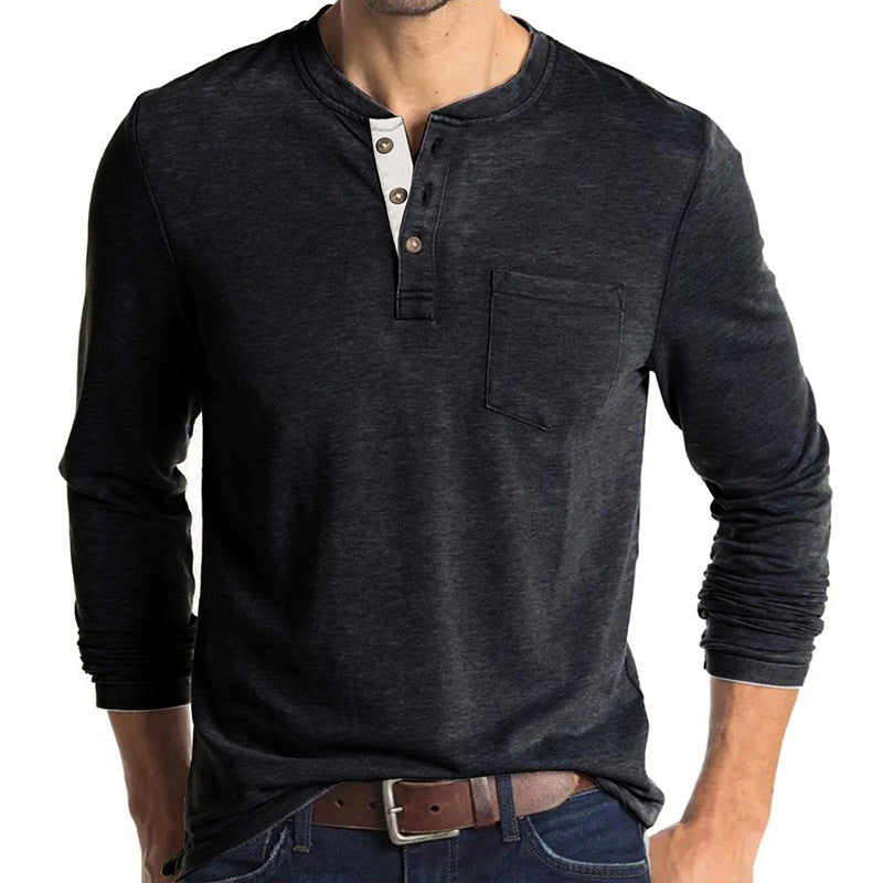 Herren Langarm-Hemd mit Knopfleiste und Brusttasche WW