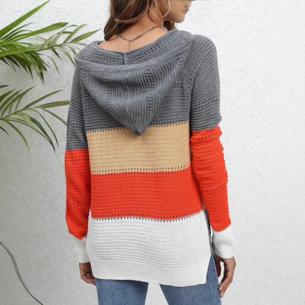 Damen lässiger Kapuzenpullover mit modischem Farbblockdesign WW