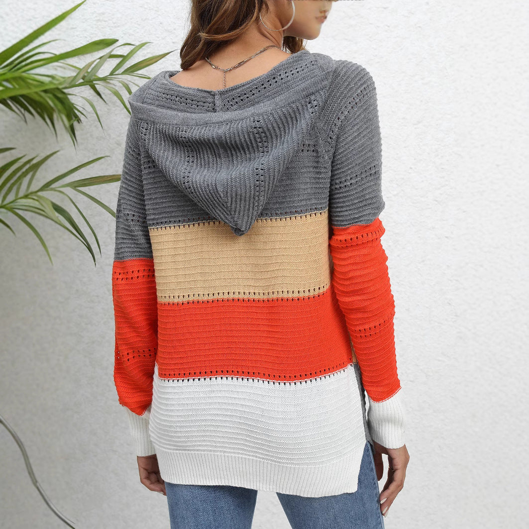 Damen lässiger Kapuzenpullover mit modischem Farbblockdesign WW