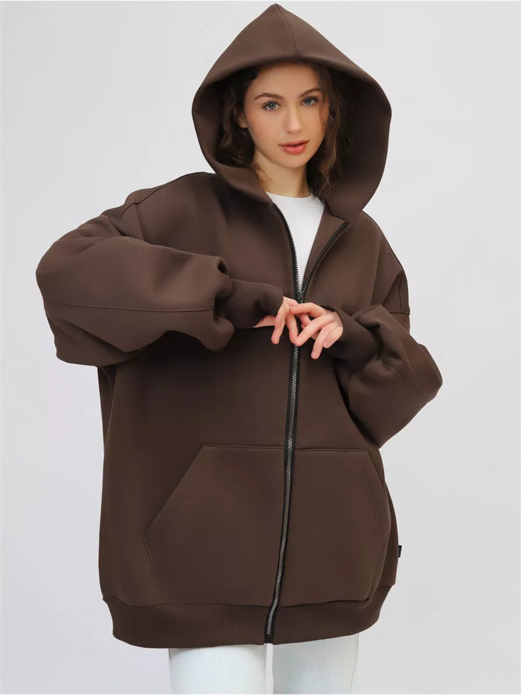 Damen lässiger Oversized Zip-Hoodie mit tiefen Taschen WW