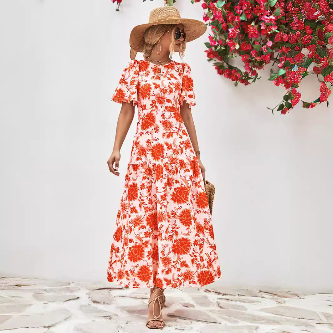 Damen Maxikleid mit verspieltem Blumenmuster und Rüschendetails WW