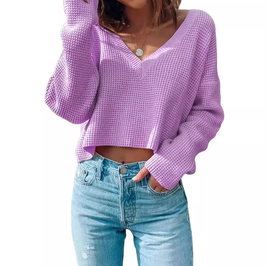 Damen lässiger Waffelstrick Pullover WW