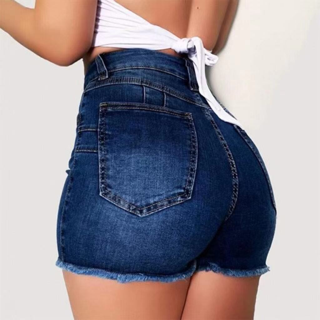 Damen Jeans-Shorts mit hohem Bund und ausgefranstem Saum WW
