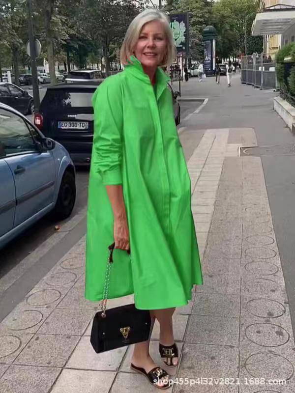 Damen modisches Oversized Hemdkleid mit hohem Kragen WW