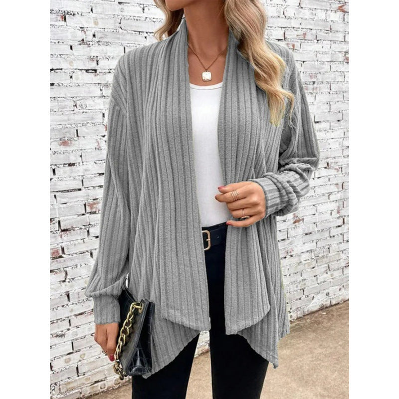 Damen Gestreifter Cardigan mit offenem Schnitt und langen Ärmeln WW