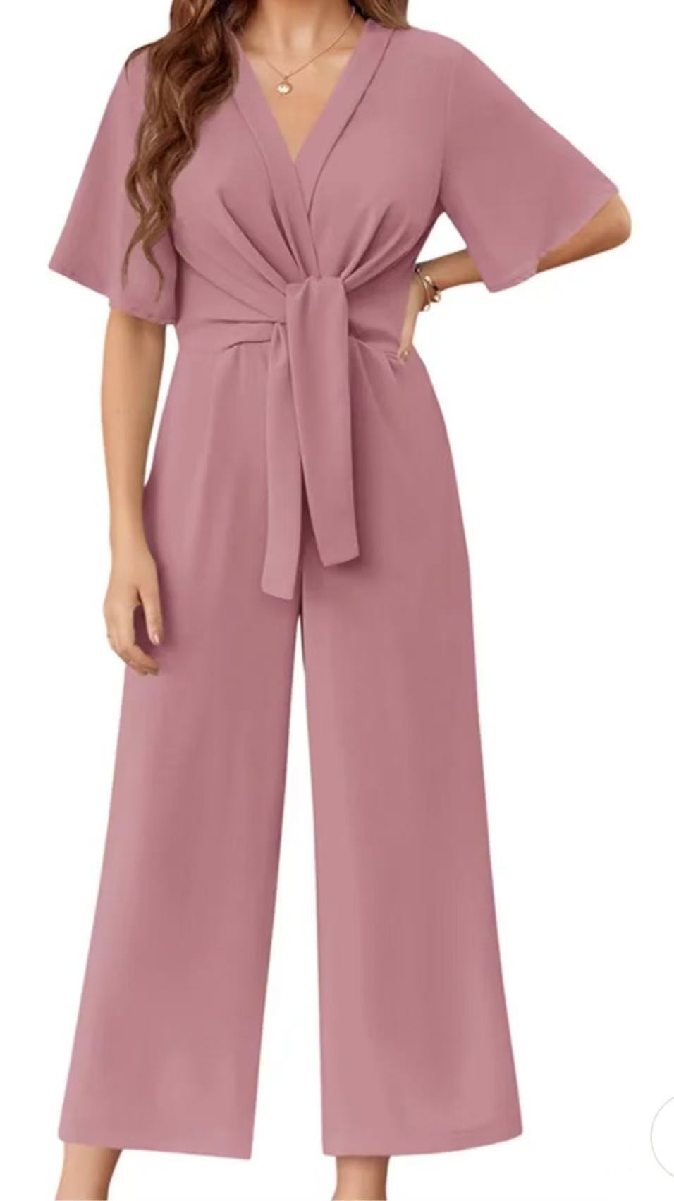 Damen Jumpsuit mit Taillenknoten und weitem Bein WW