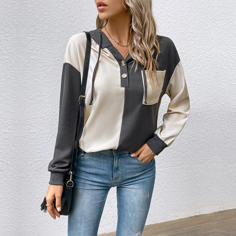 Damen Lässiges Kapuzenoberteil mit strukturiertem Stoff und modernen Details WW