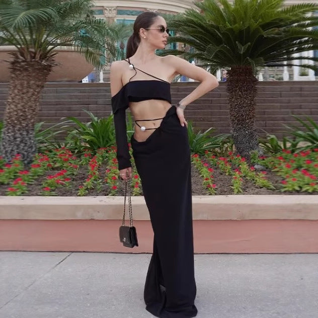 Damen Abendkleid mit asymmetrischem Schnitt und feinen Rüschendetails WW