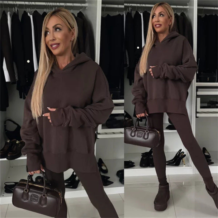 Damen modischer Kapuzenpullover mit Leopardenmuster und oversized Schnitt WW