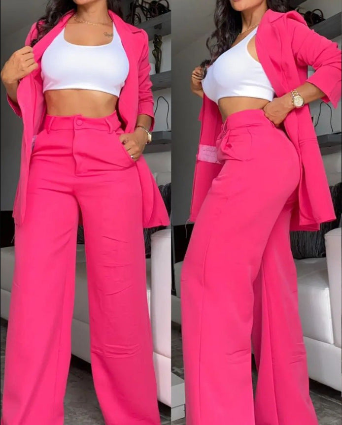 Damen Zweiteiliges Business-Anzug-Set mit weitem Bein und taillierter Jacke WW