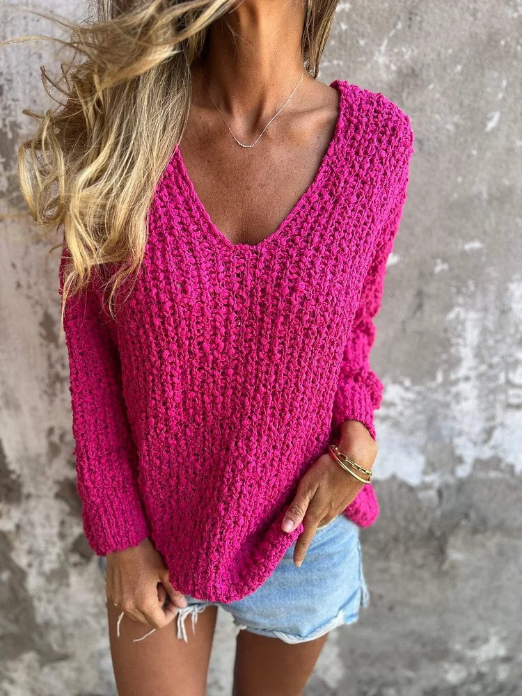 Damen Strickpullover mit V-Ausschnitt und lässigem Schnitt WW