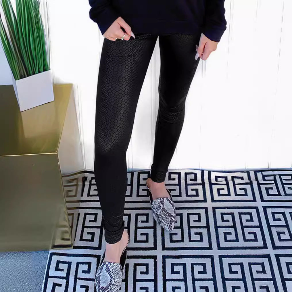 Damen Hochwertige Leggings mit Schlangenmuster WW