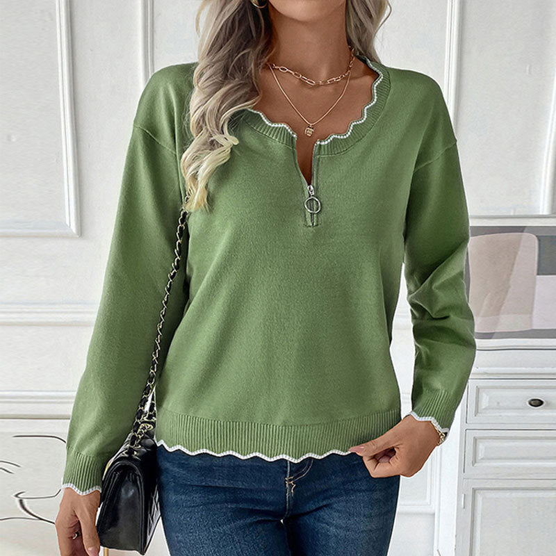 Damen Trendiger Pullover mit dekorativem Reißverschluss und Rüschendetails WW