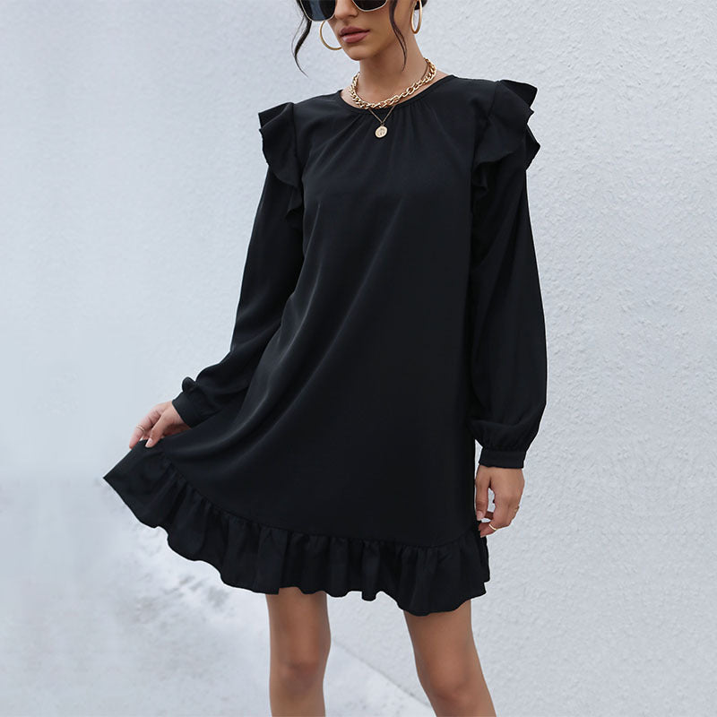 Damen Freizeitkleid mit voluminösen Rüschendetails und eleganter Taillierung WW