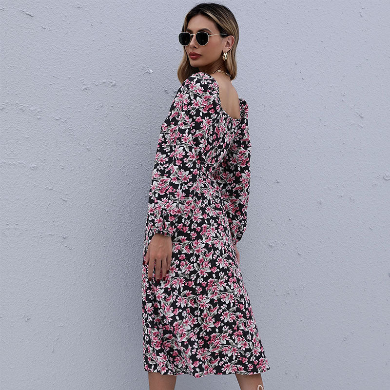 Damen Maxikleid mit floralen Raffungen und schmalem Taillengürtel WW