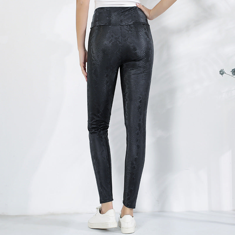Damen Leggings mit schimmerndem Leopardenmuster und hohem Bund WW