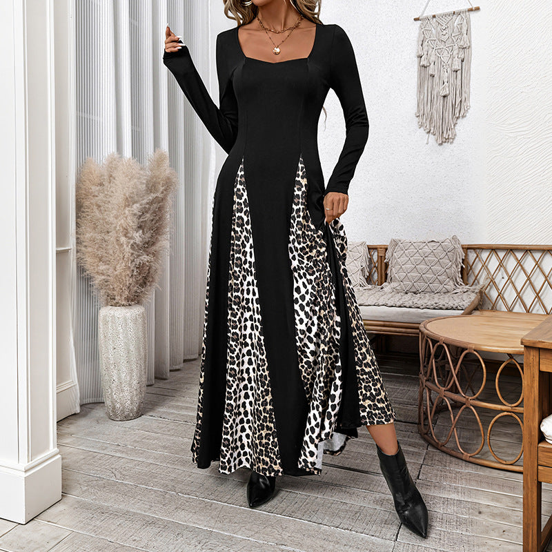 Damen Elegantes Maxikleid mit modischem Tiermuster und langem Arm WW