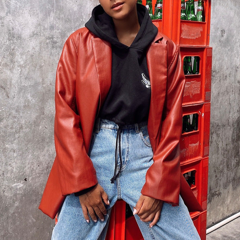 Damen modische Kunstlederjacke mit elegantem Schnitt WW