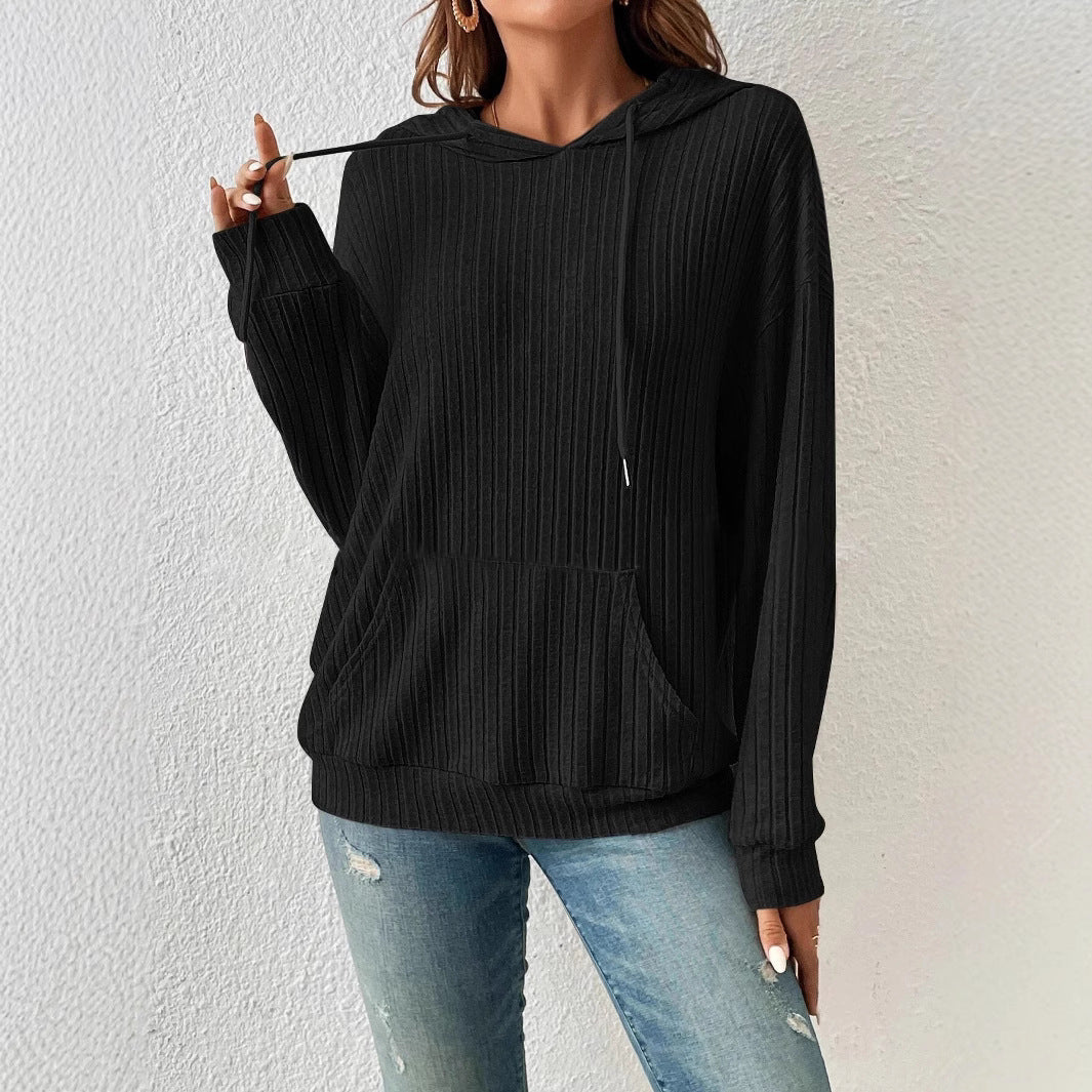 Damen Gemütlicher Ripp-Hoodie Sweatshirt WW