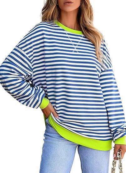 Damen lässiger gestreifter Sweatshirt mit Oversize-Schnitt und bequemen Details WW