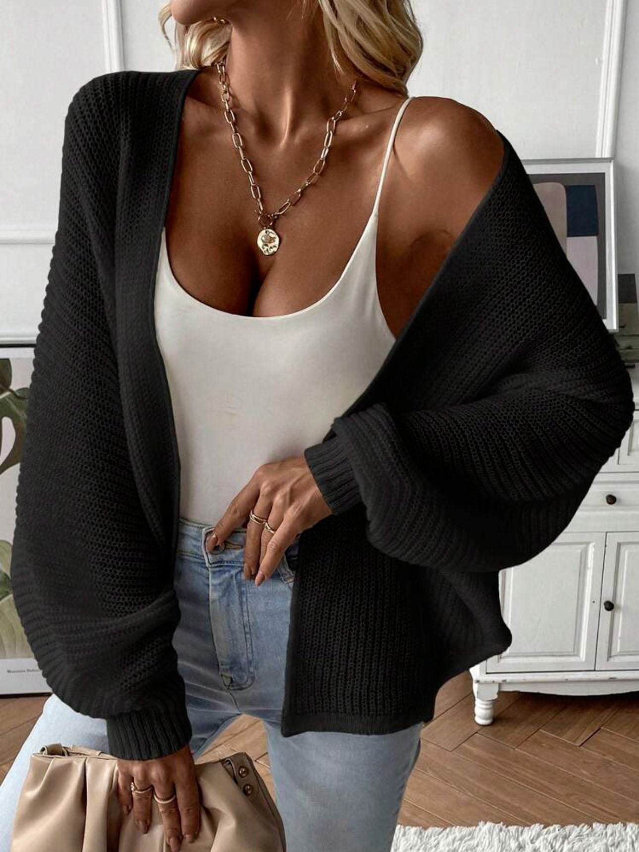 Damen Strickjacke mit modernem Waffelmuster und lässigem Schnitt WW