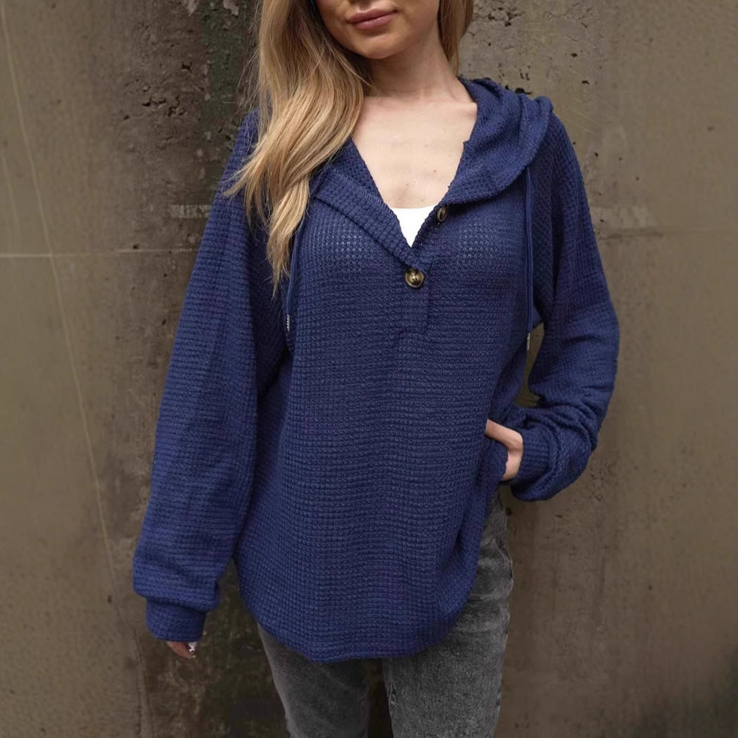 Damen lässiger Kapuzenpullover mit Knopfdetails WW