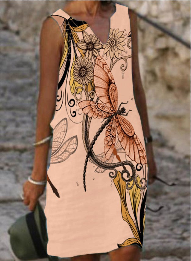 Damen ärmelloses Kleid mit filigranem Schmetterlingsmotiv und floralen Akzenten WW