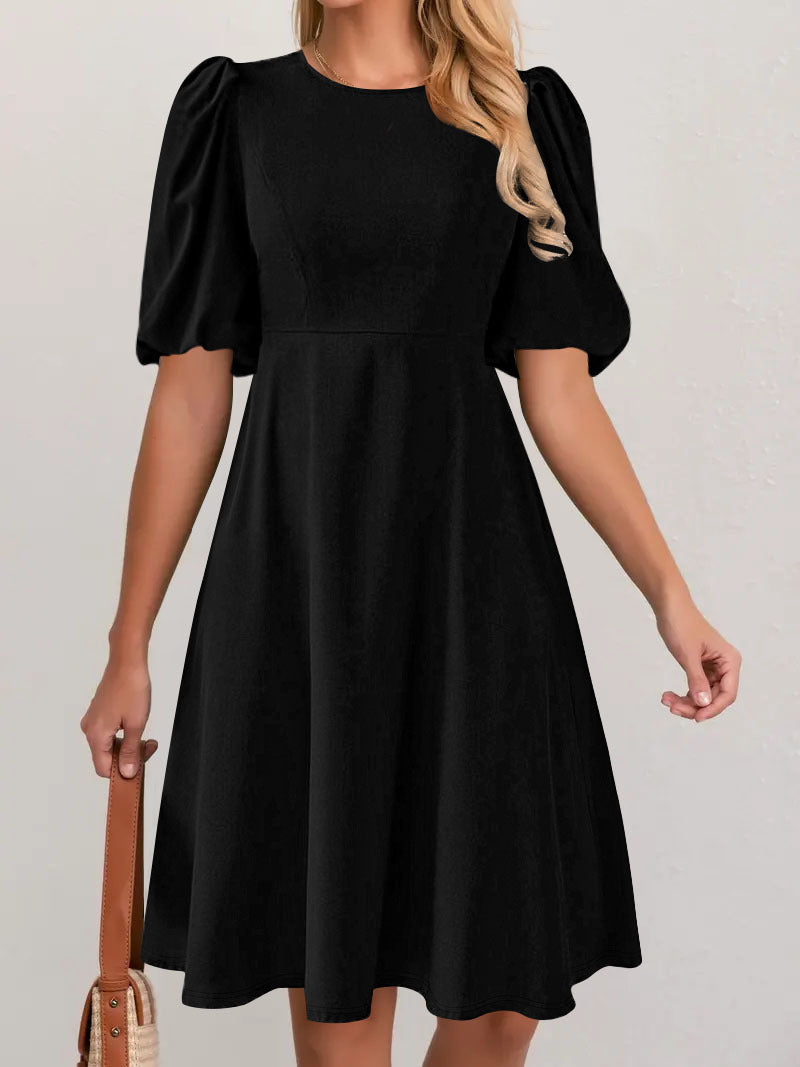 Damen A-Linien Kleid mit voluminösen Puffärmeln WW