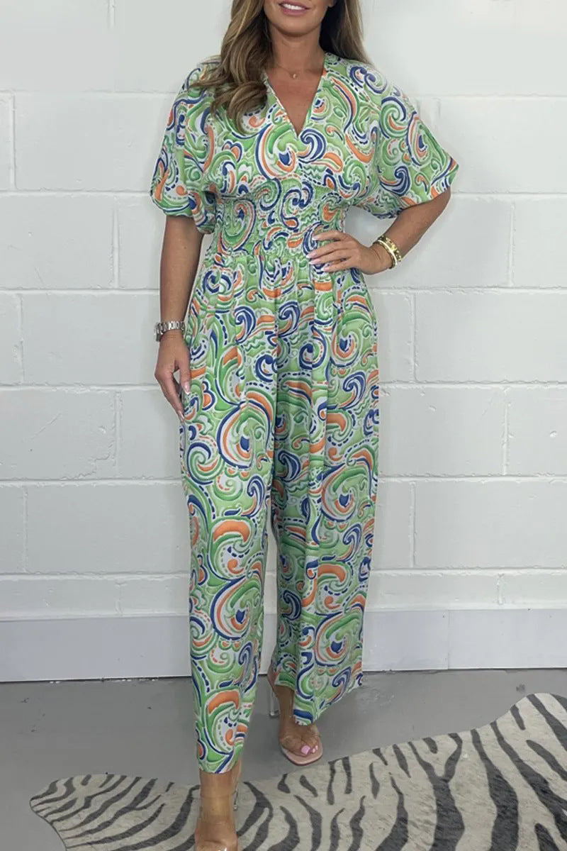 Damen Jumpsuit mit elastischem Taillenbund und exklusivem Muster WW