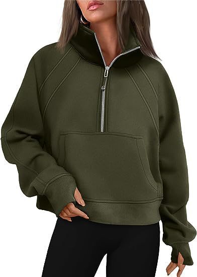 Damen sportlicher Hoodie mit kurzem Reißverschluss und praktischer Kängurutasche WW