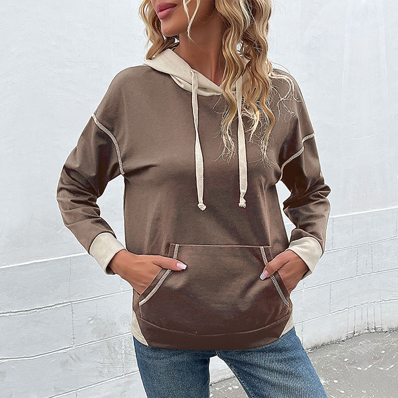 Damen modisches Kapuzensweatshirt mit Taschen und zwei Farb-Design WW