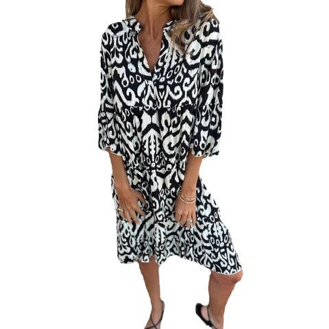 Damen lässiges Kleid mit einzigartigem Muster und bequemen Schnitt WW