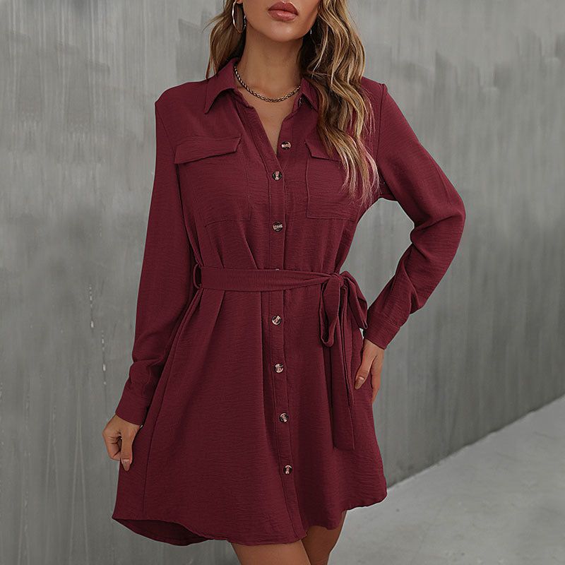 Damen Hemdblusenkleid mit taillierbarem Gürtel und eleganter Knopfleiste WW