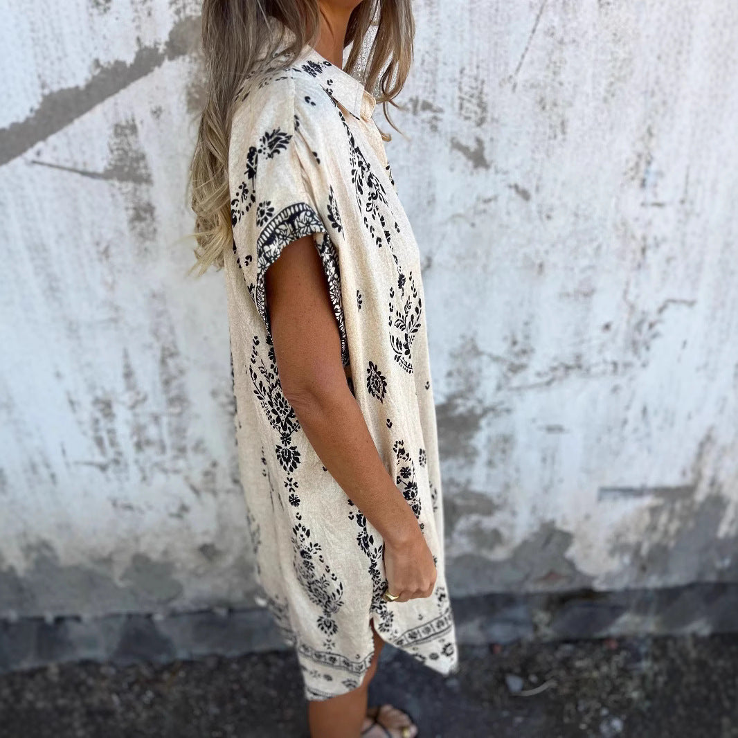 Damen lässiges Shirtkleid mit Knopfleiste und seitlichen Taschen WW