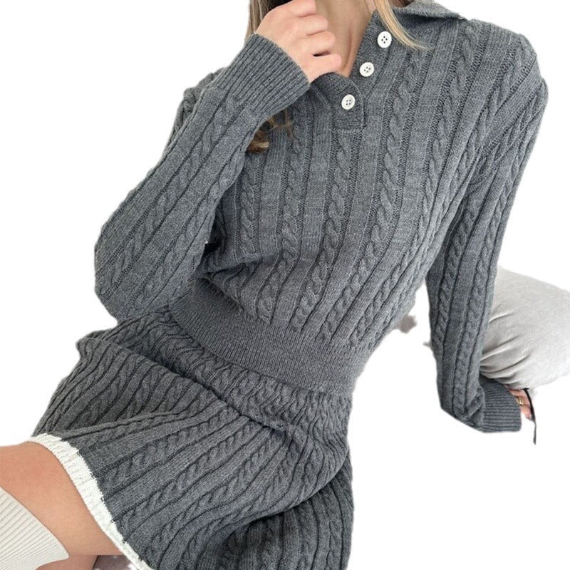 Damen Strickkleid mit modernem Polokragen und feinem Zopfmuster WW