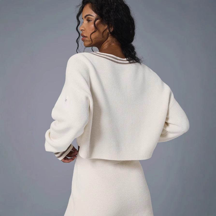 Damen Strickkleid im sportlichen Oversized-Design mit tiefem V-Ausschnitt und Farbblockdetails WW