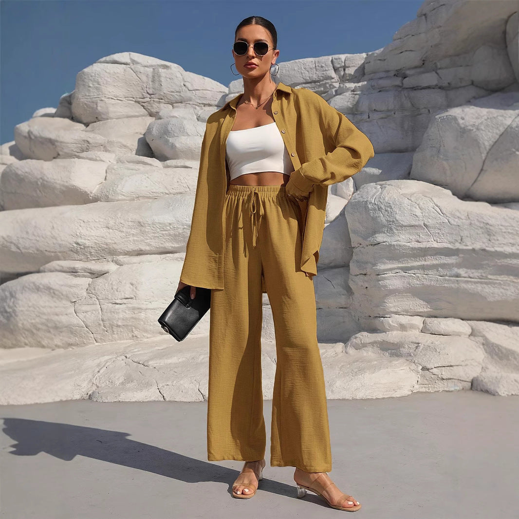 Damen elegantes Lounge-Set aus leichtem Stoff mit weitem Schnitt WW