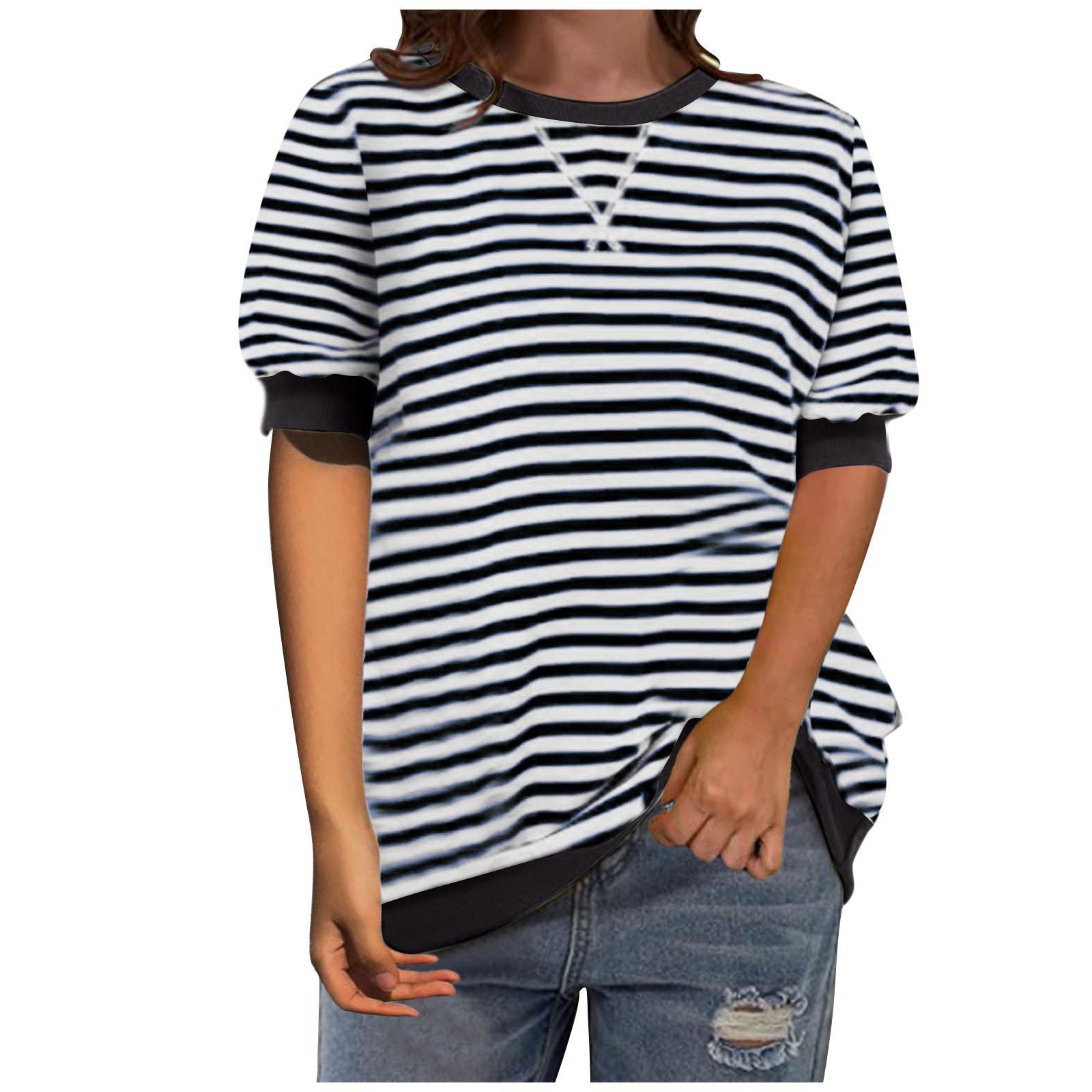 Damen Modisches Streifenshirt mit lässigem Schnitt WW