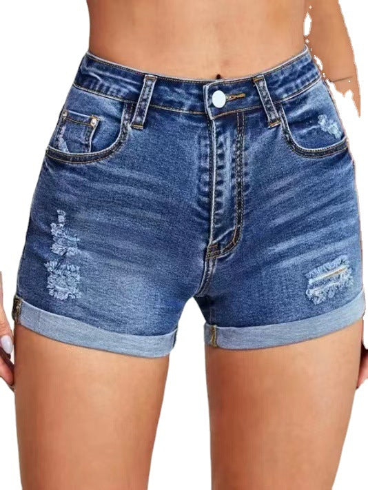 Damen Jeans-Shorts im Vintage-Stil mit hohem Bund und distressed Details WW