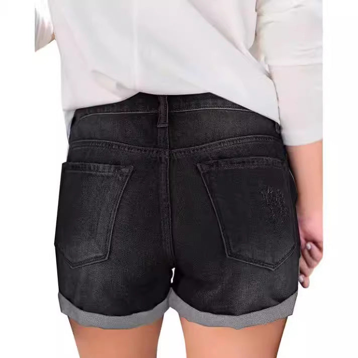 Damen modische Denim-Shorts im Distressed-Look WW
