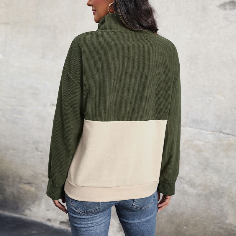 Damen gemütlicher Oversized Pullover mit Knopfleiste und farblich abgesetztem Design WW