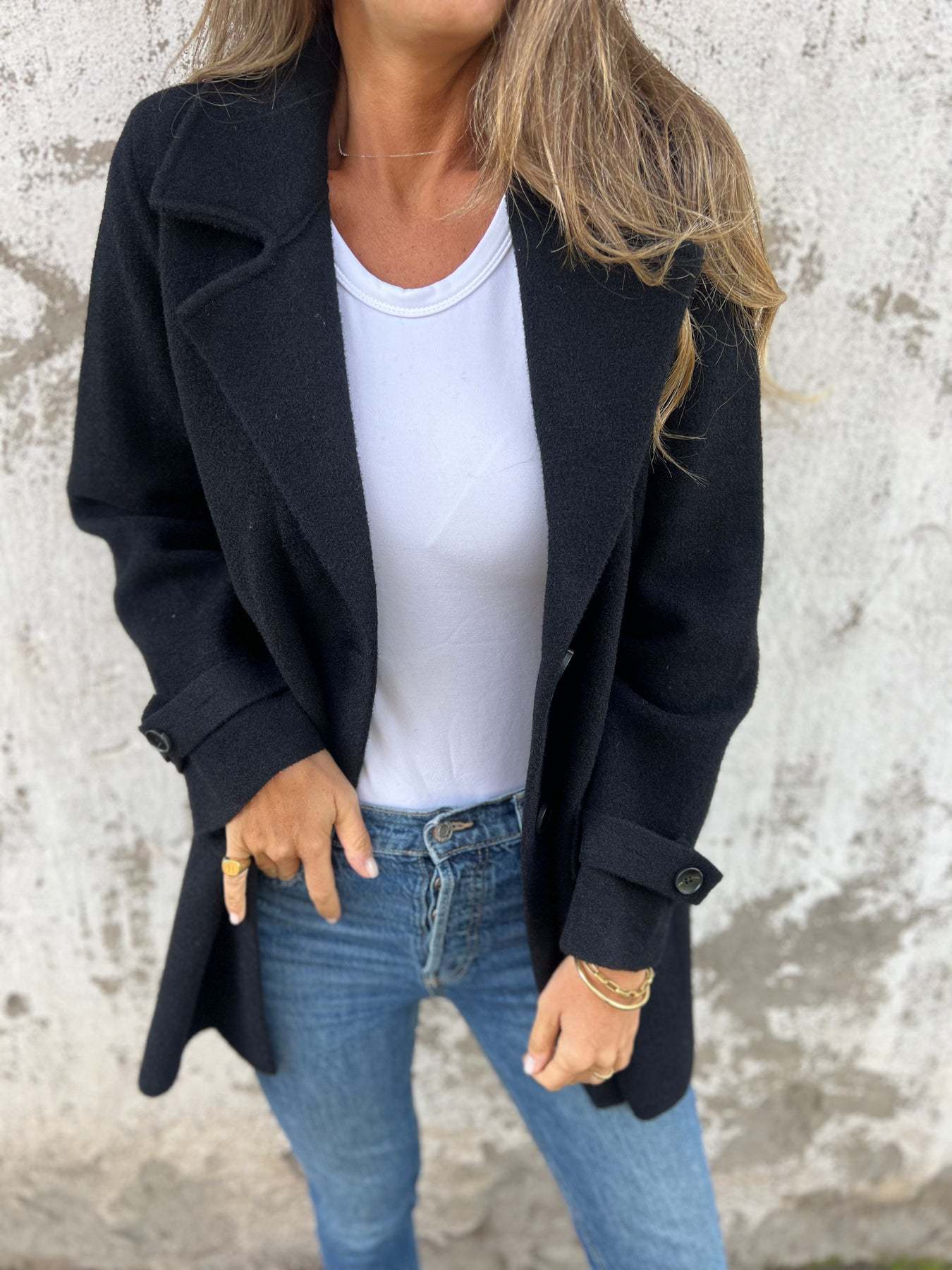 Damen zeitloser Wolle-Blazer mit praktischem Reverskragen und Taschen WW