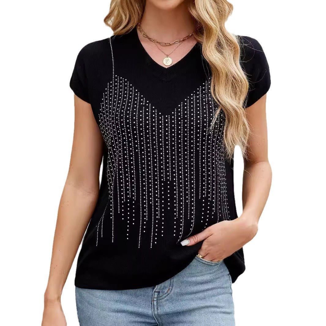 Damen Kurzarm Pullover mit schimmernden Strassdetails WW